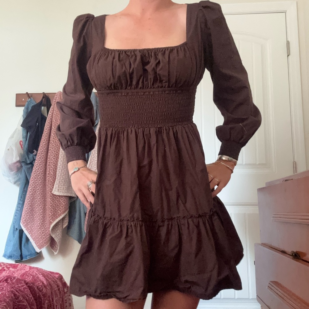 Women’s Lusana Dahlia Tiered Mini Dress Babydoll Chocolate Brown